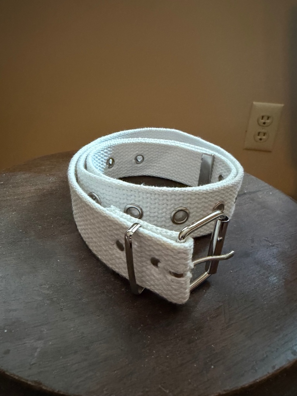 White Cotton Y2K Belt with silver buckle - 34 inch waist (adjustable)